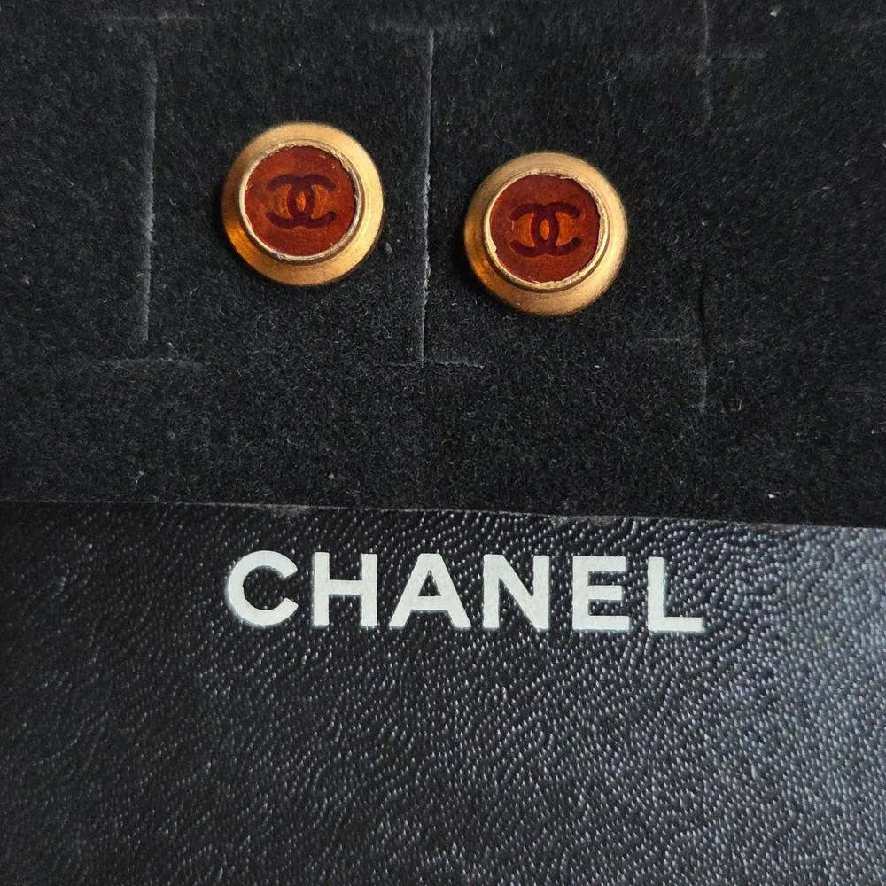 Chanel Gold & Brown CC Logo Stud Earrings